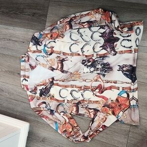 Horse Print V Neck Long Sleeve Shirt